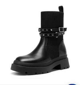🍓 Dream Pairs Black Ankle Boots with Chunky Sole and Studded Embellishments